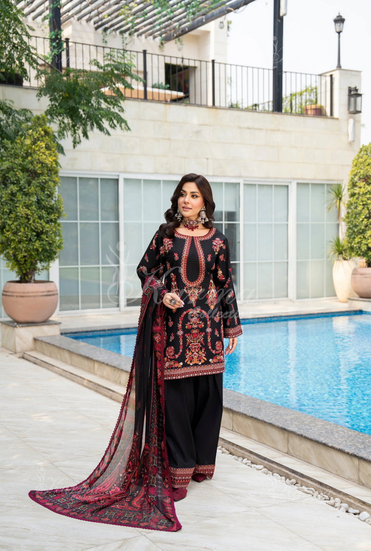 Rang Ja Fully Embroidered Farshi Shalwar 1491 Karma Collection DEEP BLACK Chikankari Multi Thread Embroidery