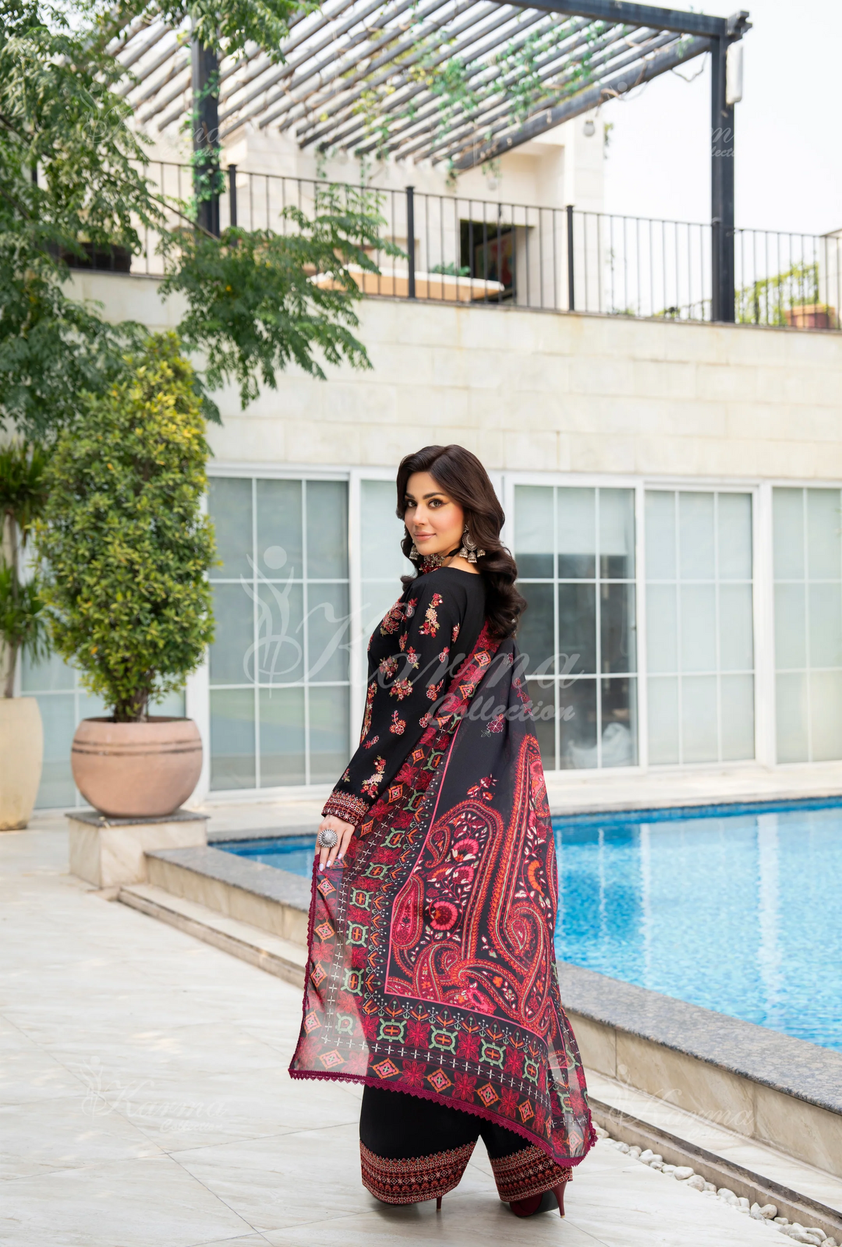 Rang Ja Fully Embroidered Farshi Shalwar 1491 Karma Collection DEEP BLACK Chikankari Multi Thread Embroidery