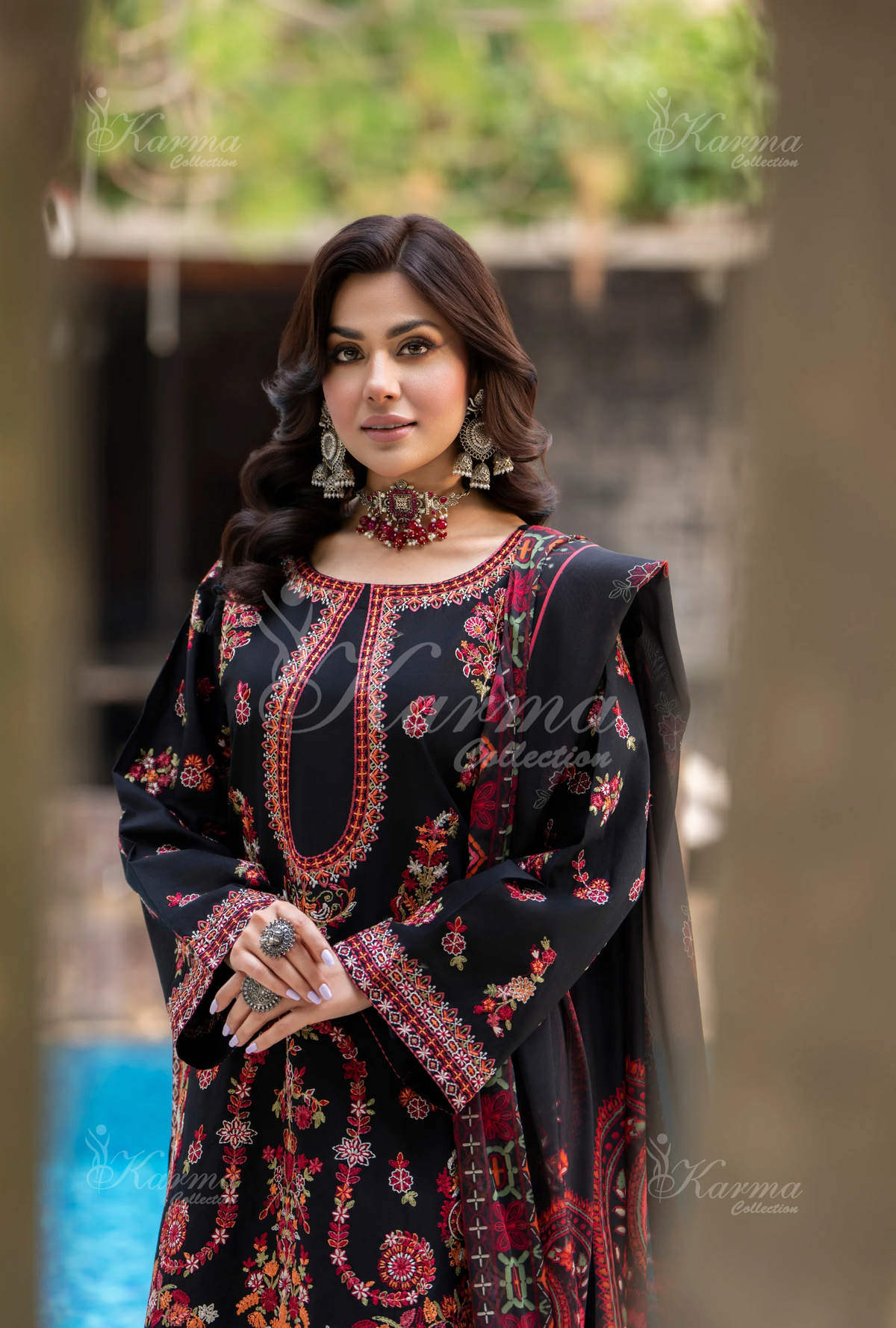 Rang Ja Fully Embroidered Farshi Shalwar 1491 Karma Collection DEEP BLACK Chikankari Multi Thread Embroidery