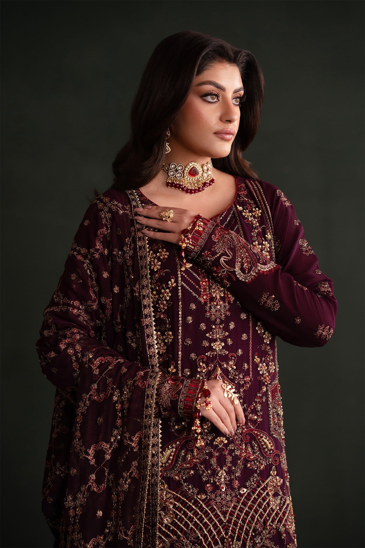 Jenan | Nooresha By Emaan Adeel | Embroidered 3 Piece Chiffon Suit Stitched | Eid 2025