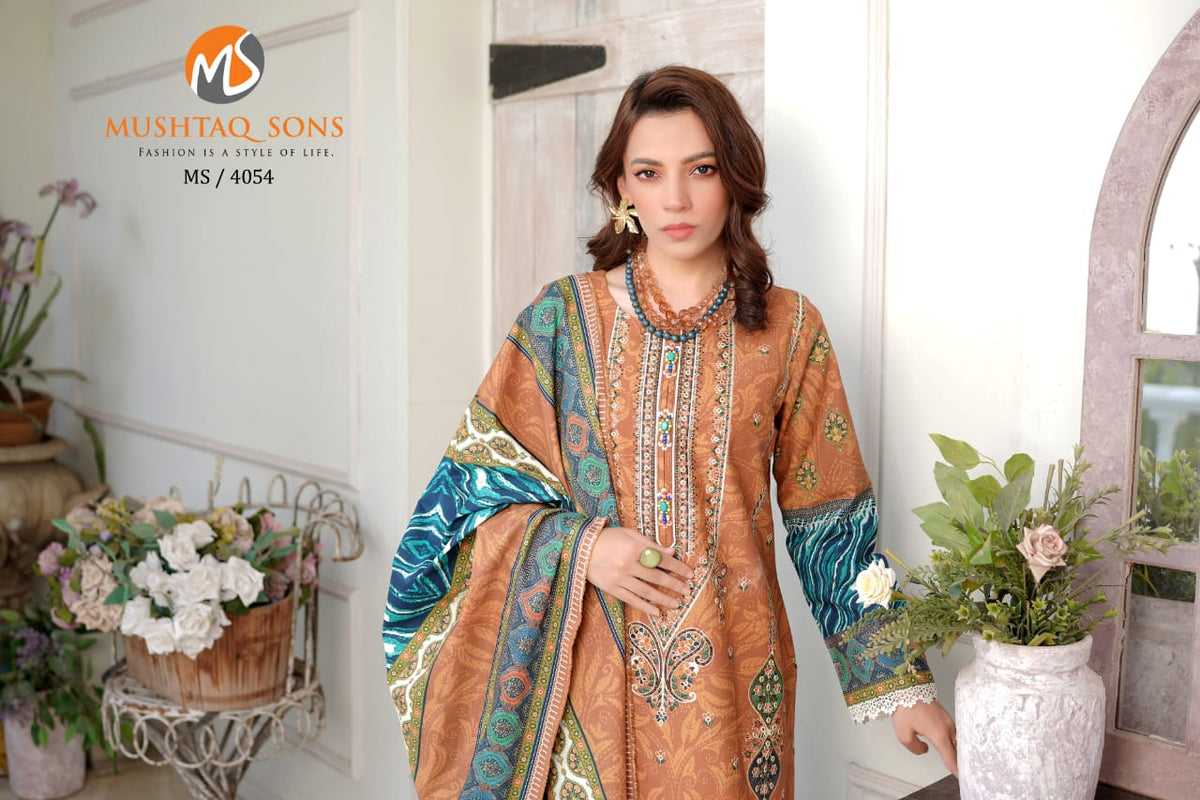 Stitched 3 Piece printed With Embroidered Winter khaddar Bana Dora Collection '24 MS 4054