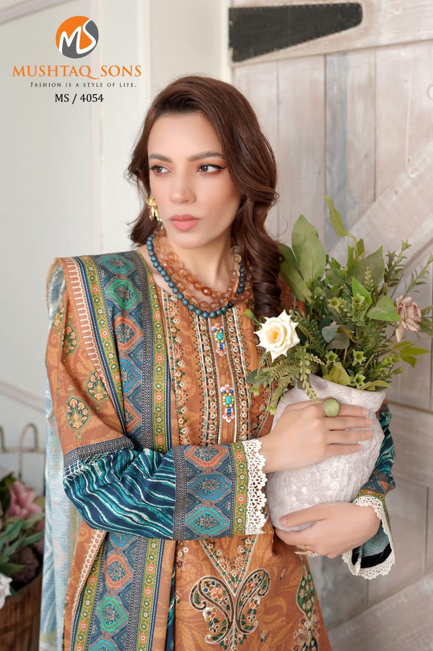 Stitched 3 Piece printed With Embroidered Winter khaddar Bana Dora Collection '24 MS 4054