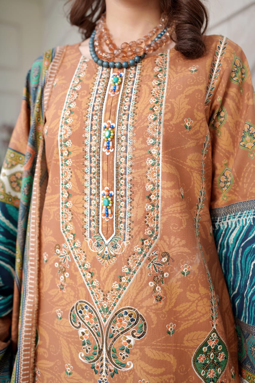 Stitched 3 Piece printed With Embroidered Winter khaddar Bana Dora Collection '24 MS 4054