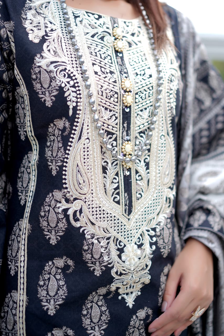 Stitched 3 Piece printed With Embroidered Winter khaddar Bana Dora Collection '24 MS 4044