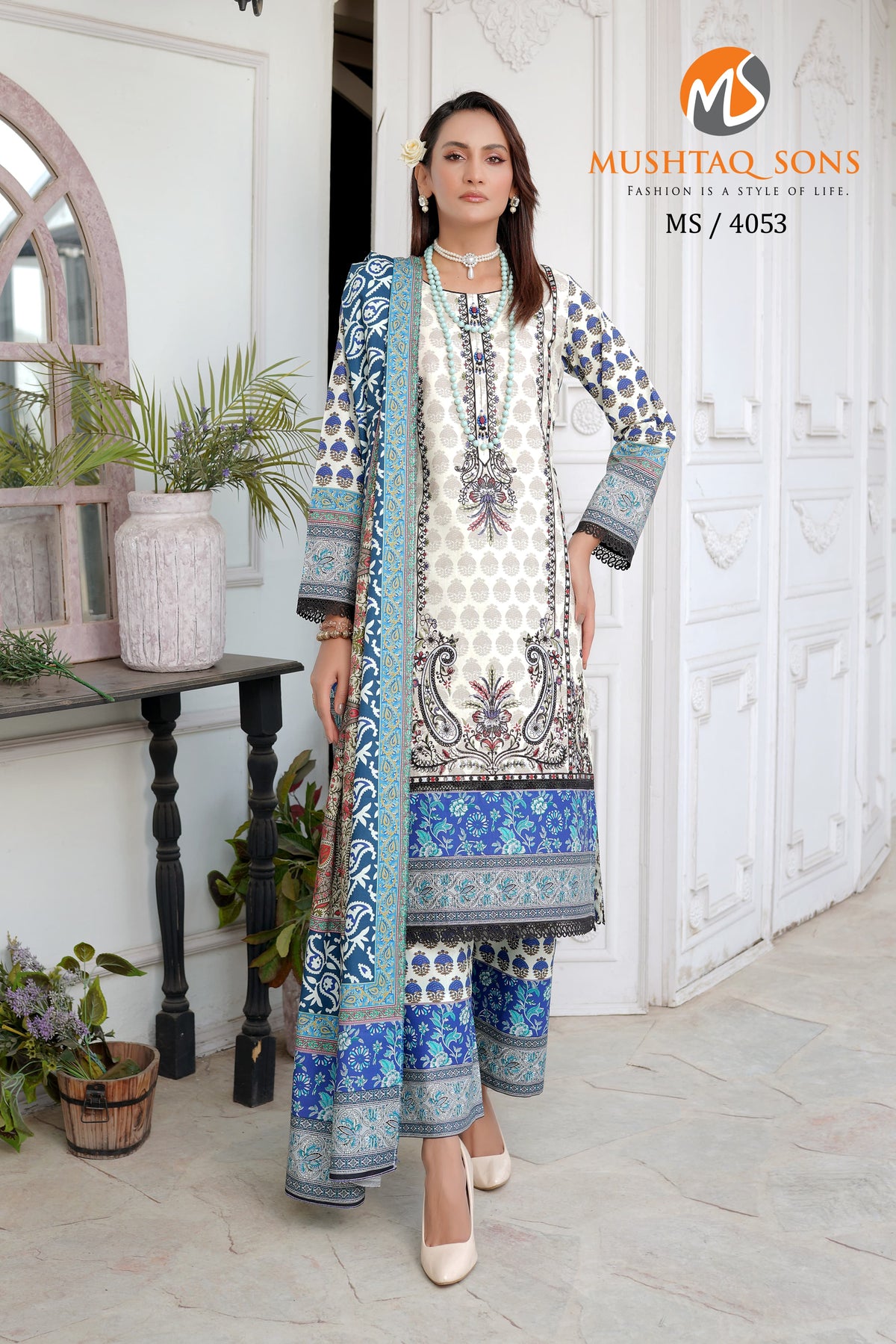 Stitched 3 Piece printed With Embroidered Winter khaddar Bana Dora Collection '24 MS 4053