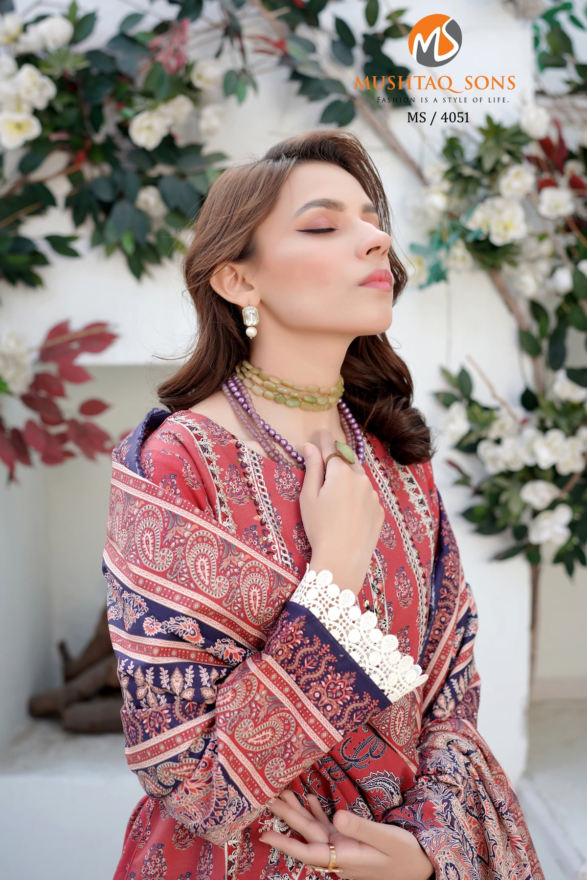 Stitched 3 Piece printed With Embroidered Winter khaddar Bana Dora Collection '24 MS 4051