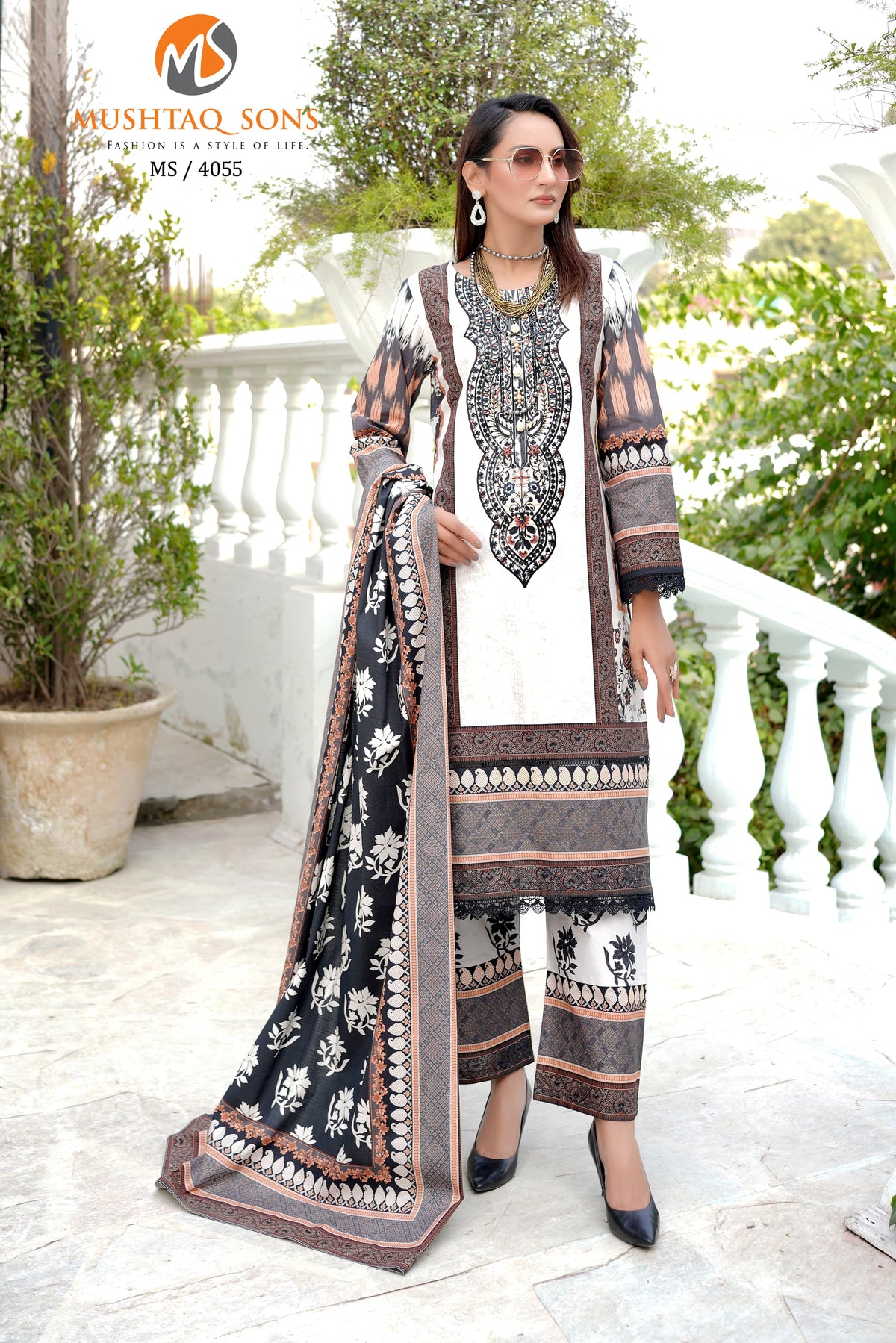Stitched 3 Piece printed With Embroidered Winter khaddar Bana Dora Collection '24 MS 4055