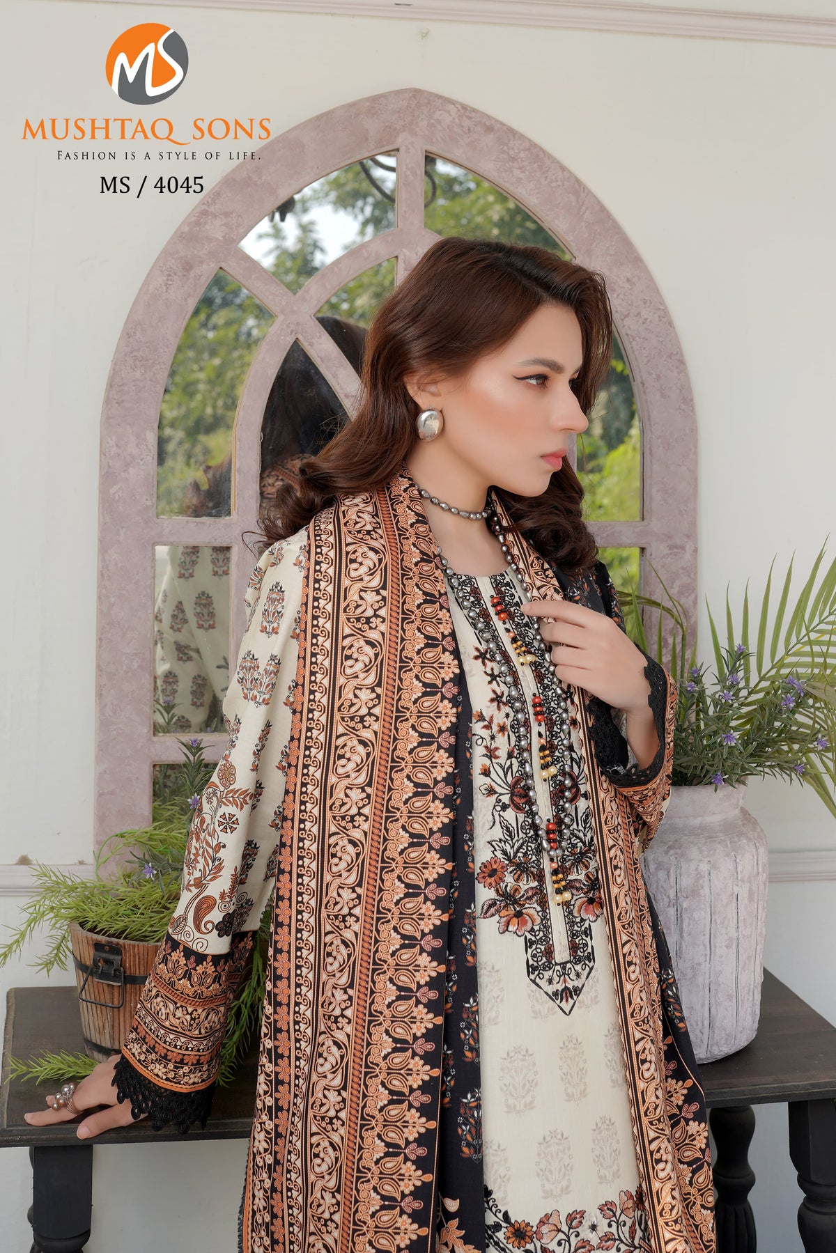 Stitched 3 Piece printed With Embroidered Winter khaddar Bana Dora Collection '24 MS 4045