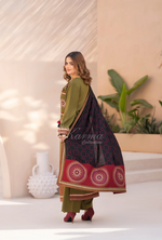 Winter Luxury 3 Piece Embroidered Mishaal Karma CollectionARMY GREEN SKU:KC-1538