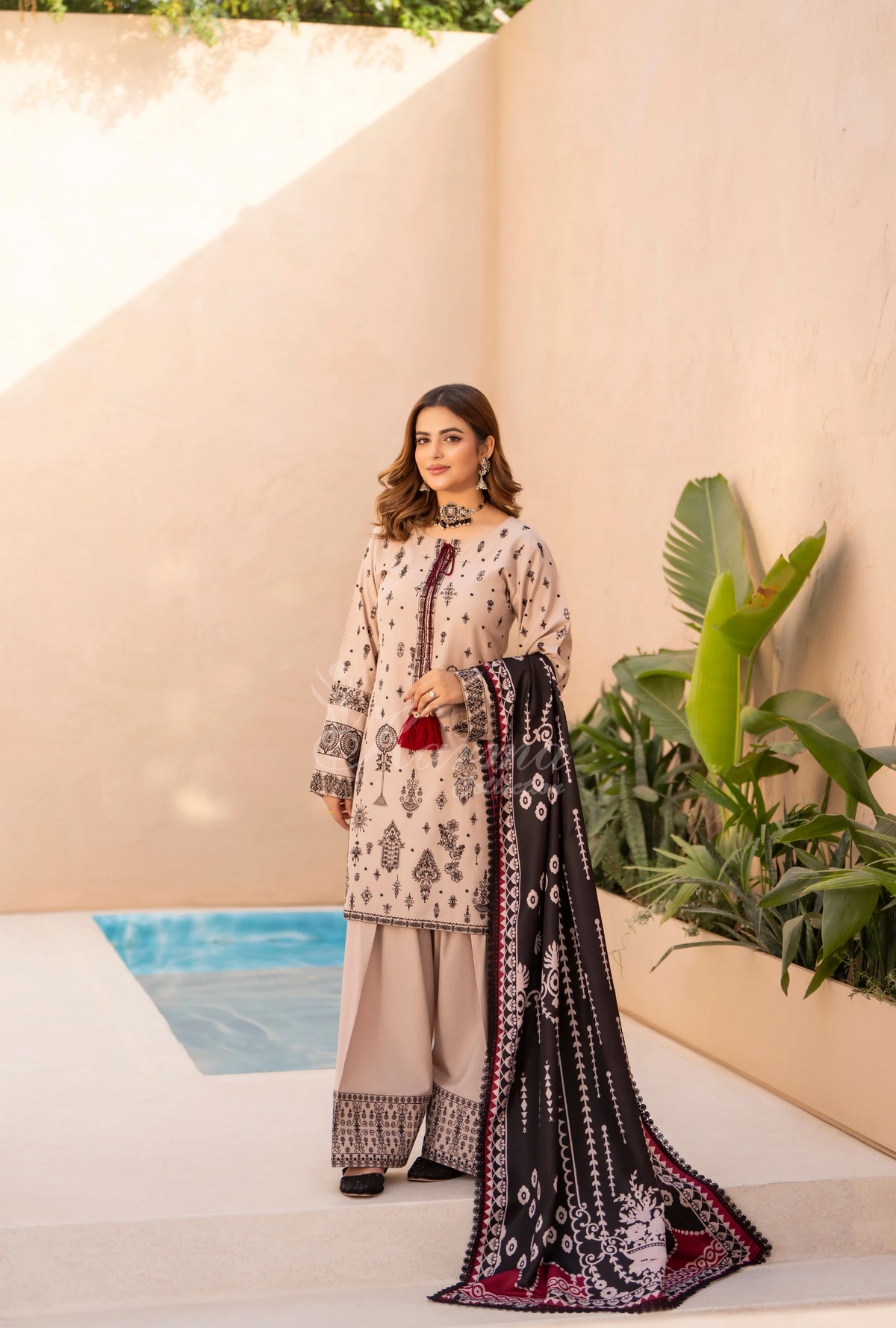 Winter Luxury 3 Piece Embroidered Mishaal Karma CollectionALMOND SKU:KC-1531