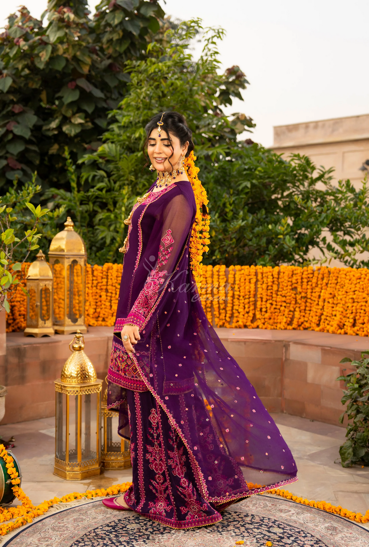 Chiffon 3 Piece Embroidered Hayat Karma Collection MAGENTA F-494