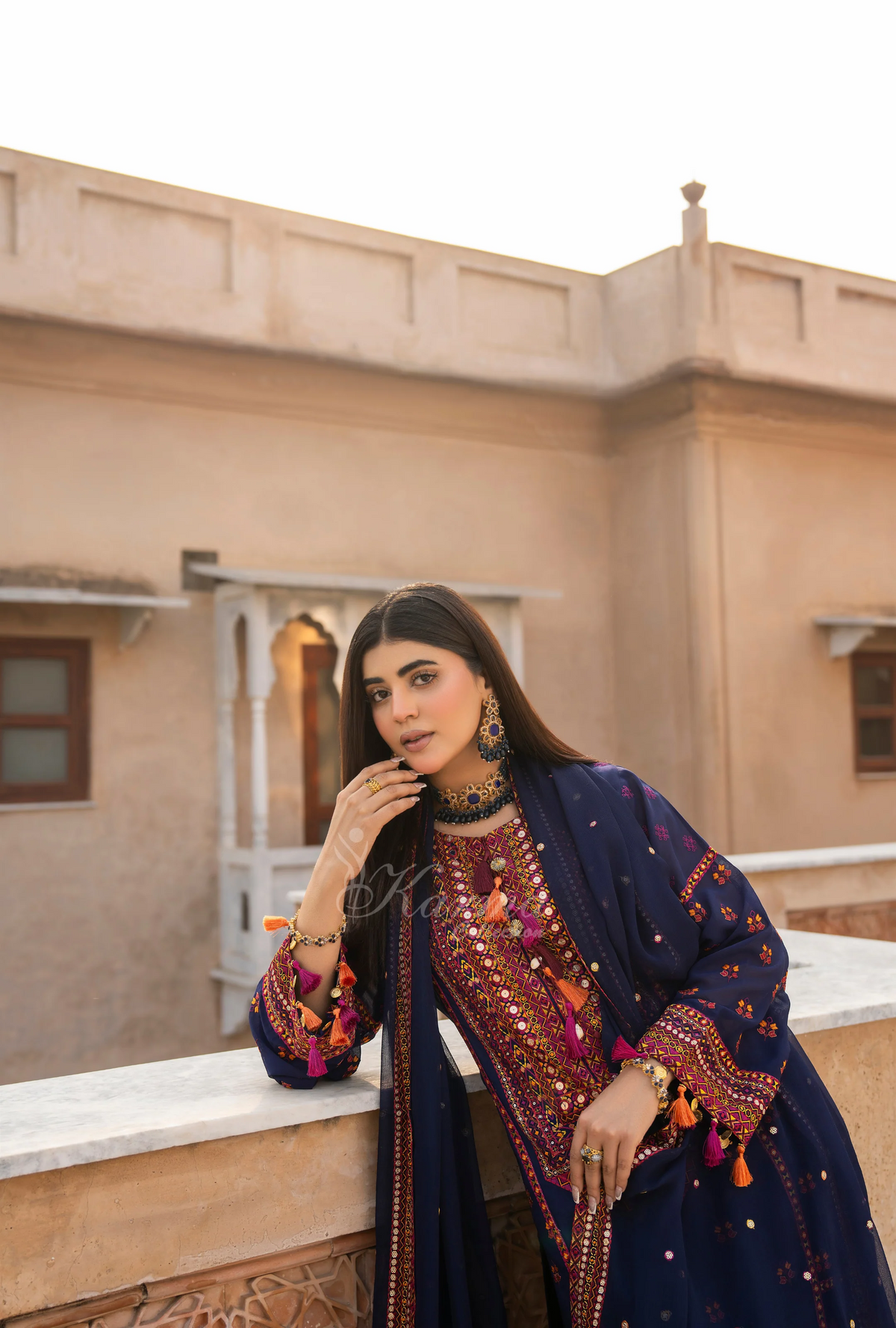 Chiffon 3 Piece Embroidered Hayat Karma Collection DARK SAPPHIRE F-495