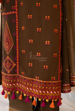 Chiffon 3 Piece Embroidered Hayat Karma Collection ANTIQUE OLIVE F-495