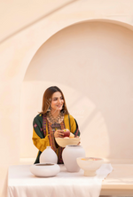 Winter Luxury 3 Piece Embroidered Mishaal Karma CollectionMUSTARD GOLD SKU:KC-1535