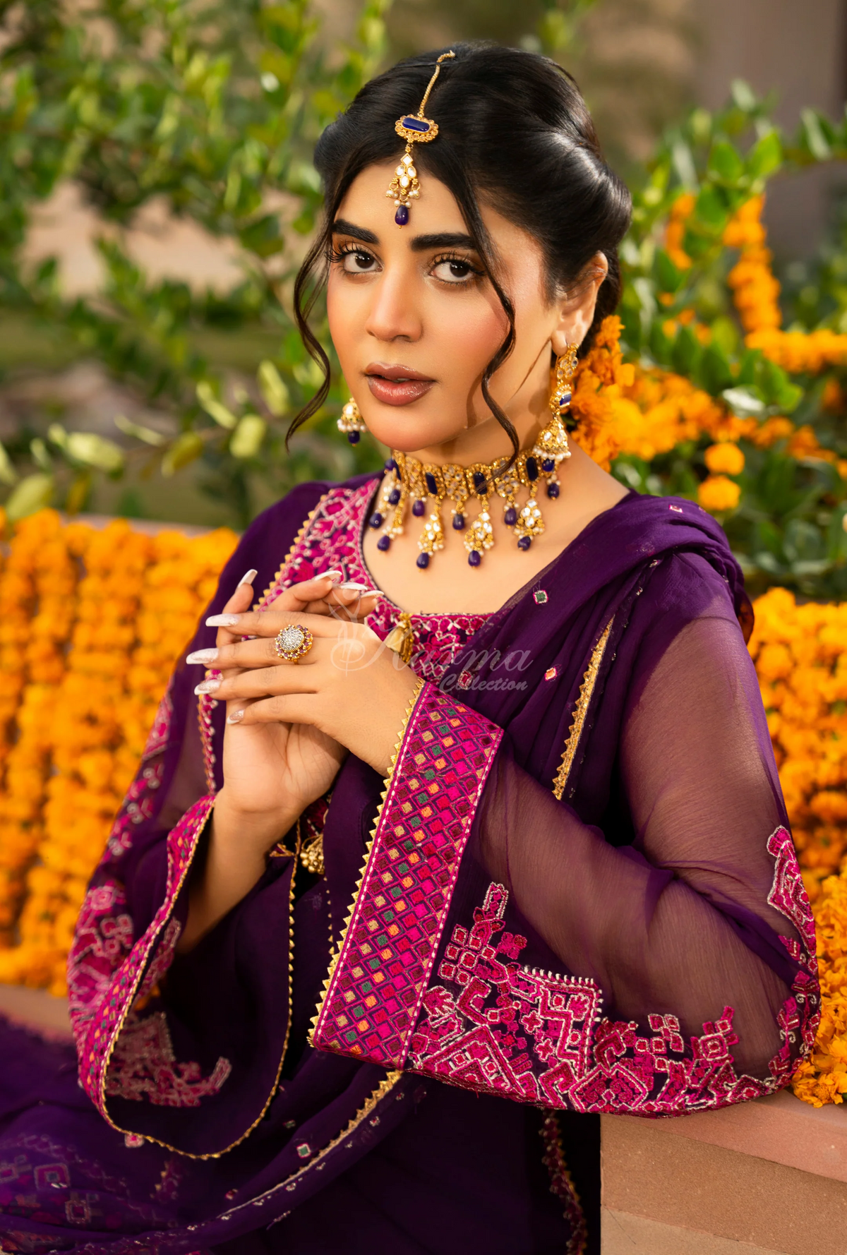 Chiffon 3 Piece Embroidered Hayat Karma Collection MAGENTA F-494