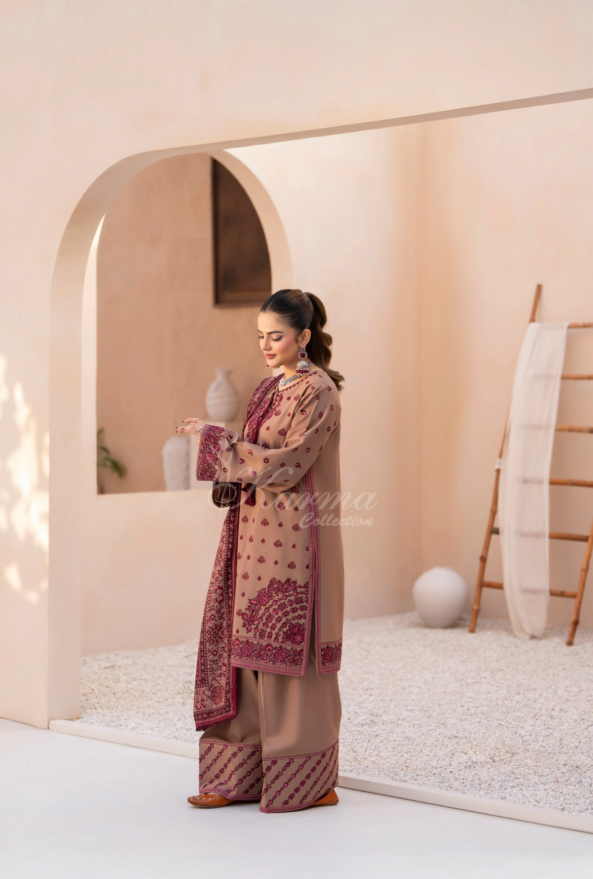Winter Luxury 3 Piece Embroidered Mishaal Karma CollectionESPRESSO SKU:KC-1536