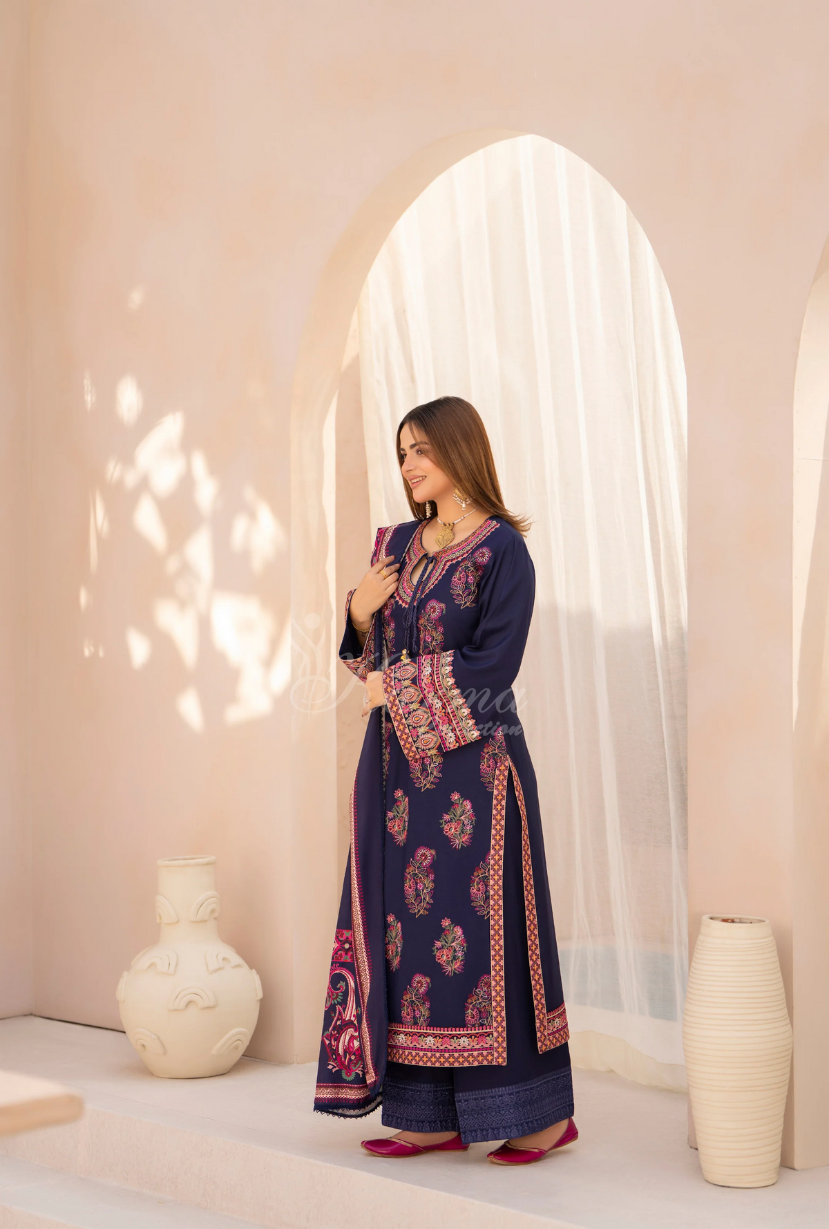 Winter Luxury 3 Piece Embroidered Mishaal Karma CollectionALMOND SKU:KC-1534