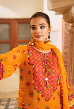 Chiffon 3 Piece Embroidered Hayat Karma Collection GOLDENROD F-492