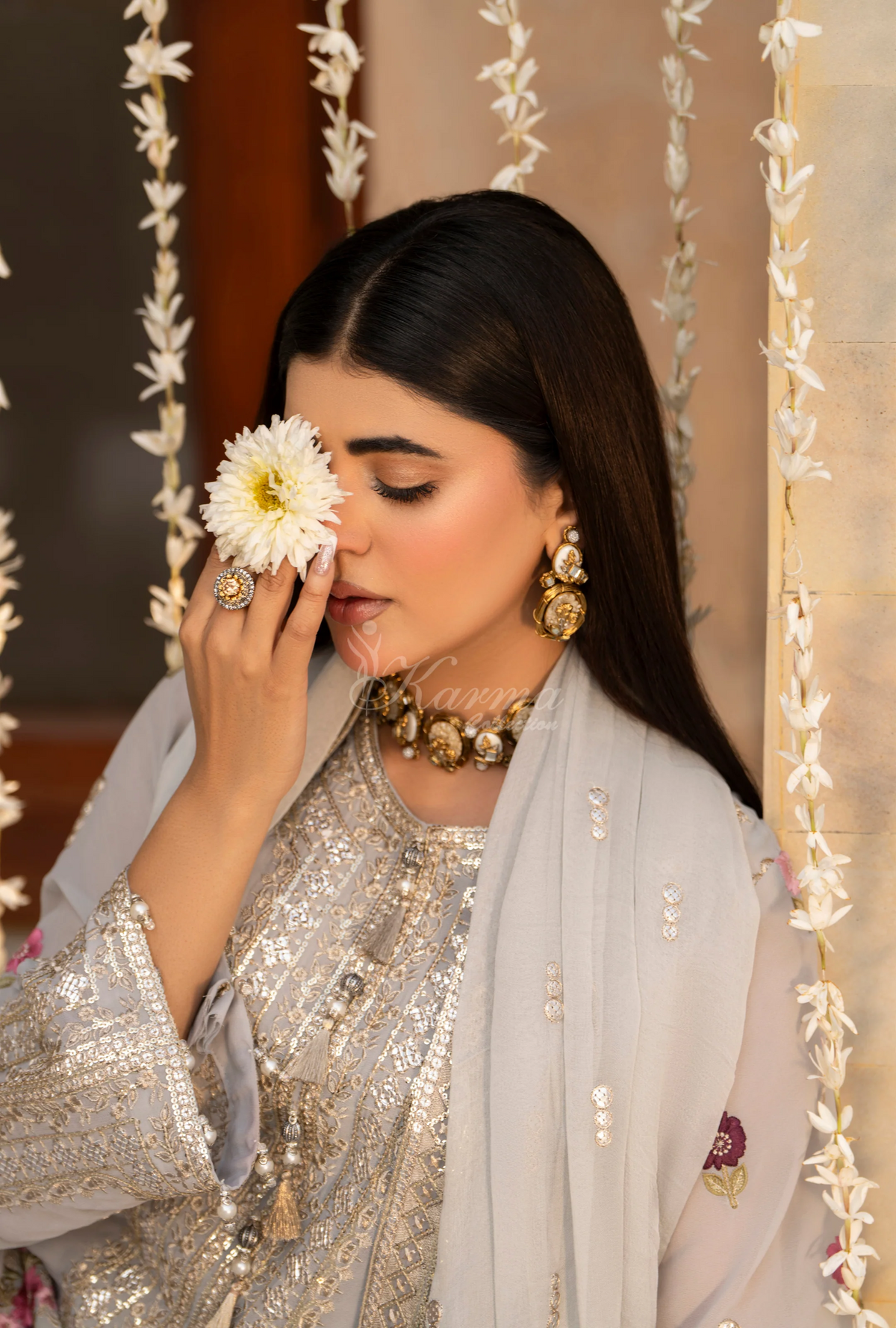 Chiffon 3 Piece Embroidered Hayat Karma Collection GLACIER BLUE F-496