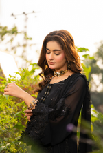 Chiffon 3 Piece Embroidered Hayat Karma Collection DARK RAVEN F-497