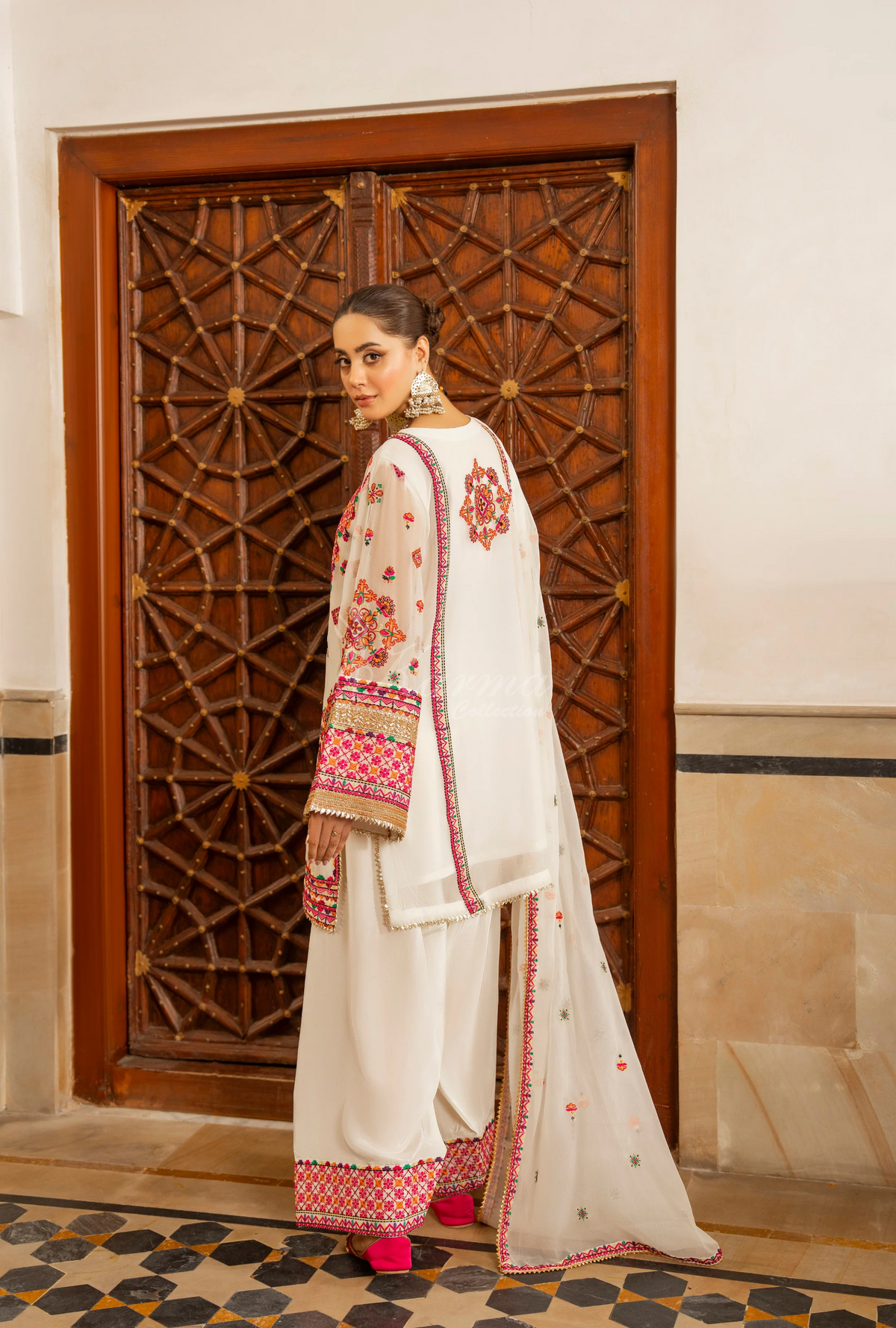 Chiffon 3 Piece Embroidered Hayat Karma Collection CHALK WHITE F-492