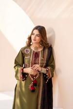 Winter Luxury 3 Piece Embroidered Mishaal Karma CollectionARMY GREEN SKU:KC-1538
