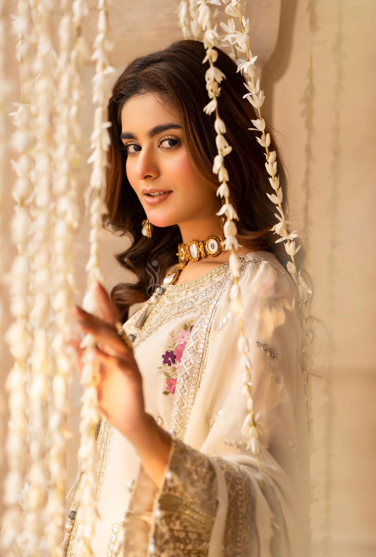 Chiffon 3 Piece Embroidered Hayat Karma Collection WARM IVORY F-496