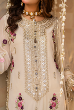 Chiffon 3 Piece Embroidered Hayat Karma Collection WARM IVORY F-496