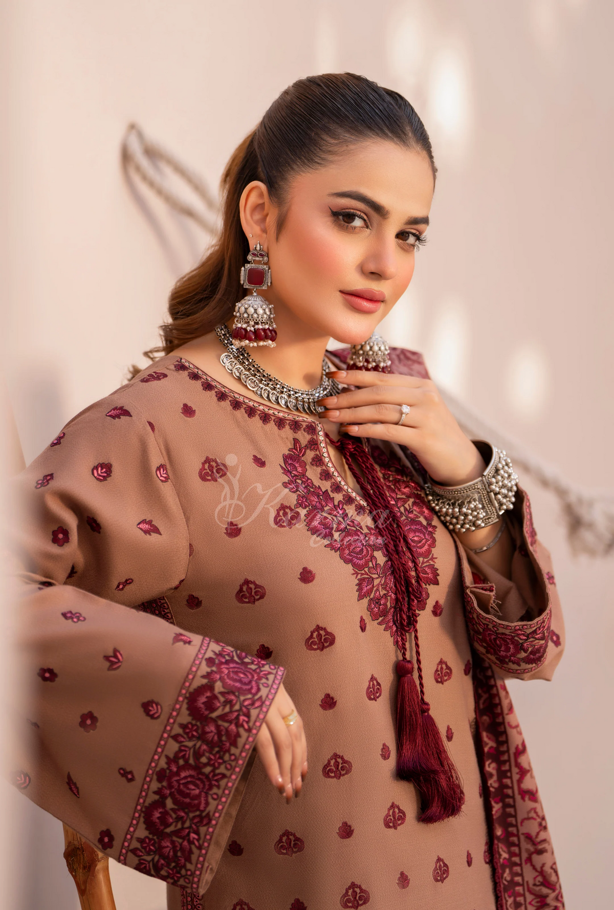 Winter Luxury 3 Piece Embroidered Mishaal Karma CollectionESPRESSO SKU:KC-1536