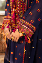 Chiffon 3 Piece Embroidered Hayat Karma Collection DARK SAPPHIRE F-495