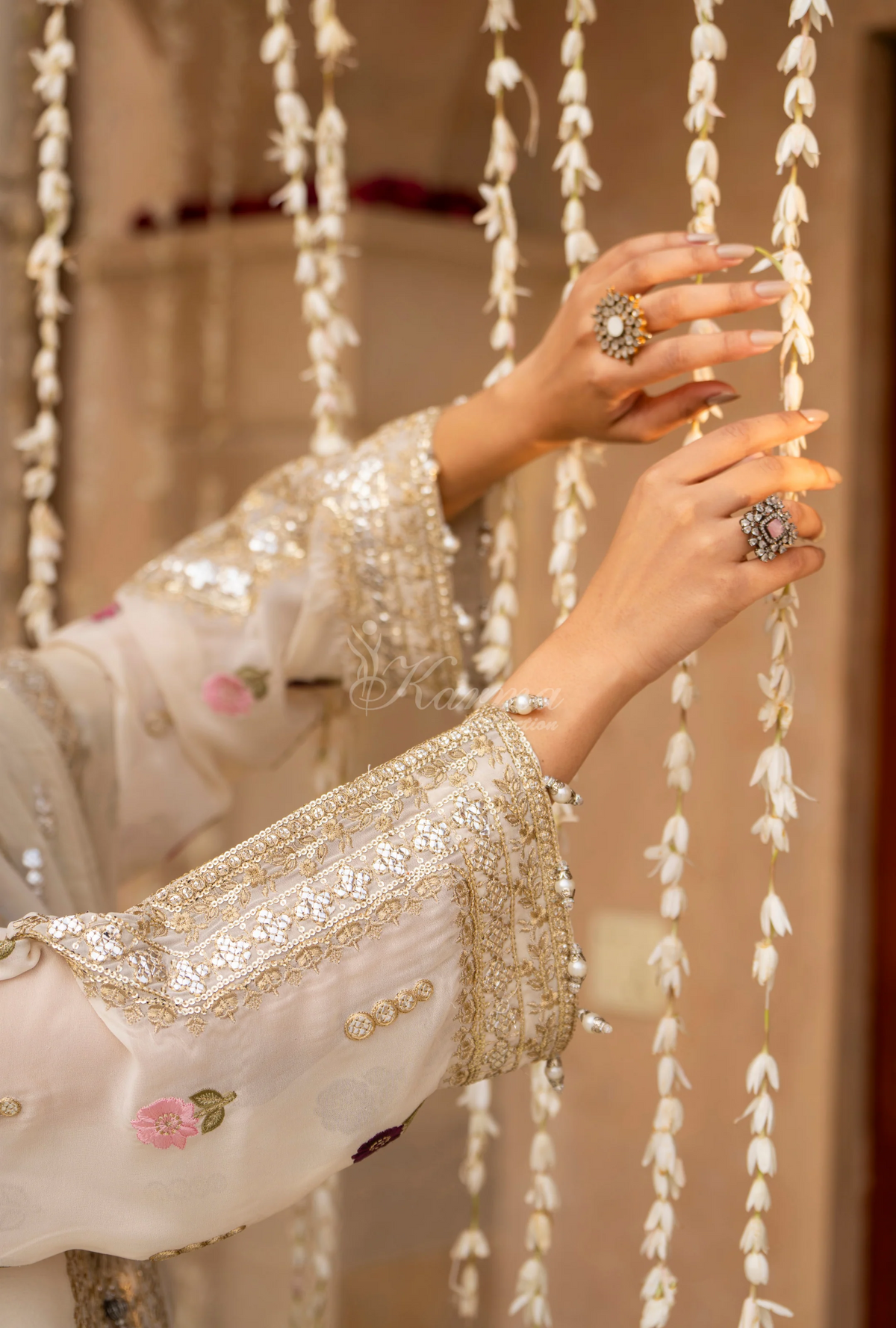 Chiffon 3 Piece Embroidered Hayat Karma Collection WARM IVORY F-496