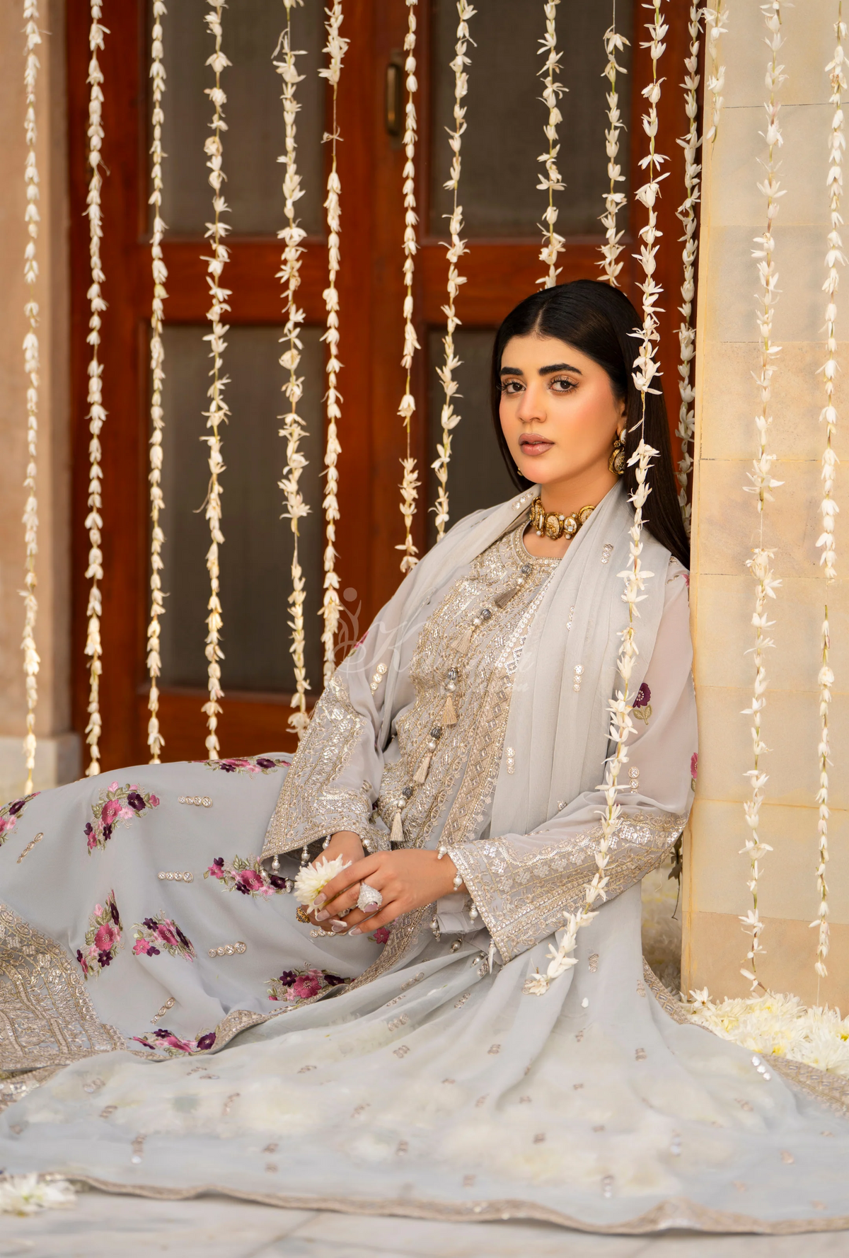 Chiffon 3 Piece Embroidered Hayat Karma Collection GLACIER BLUE F-496