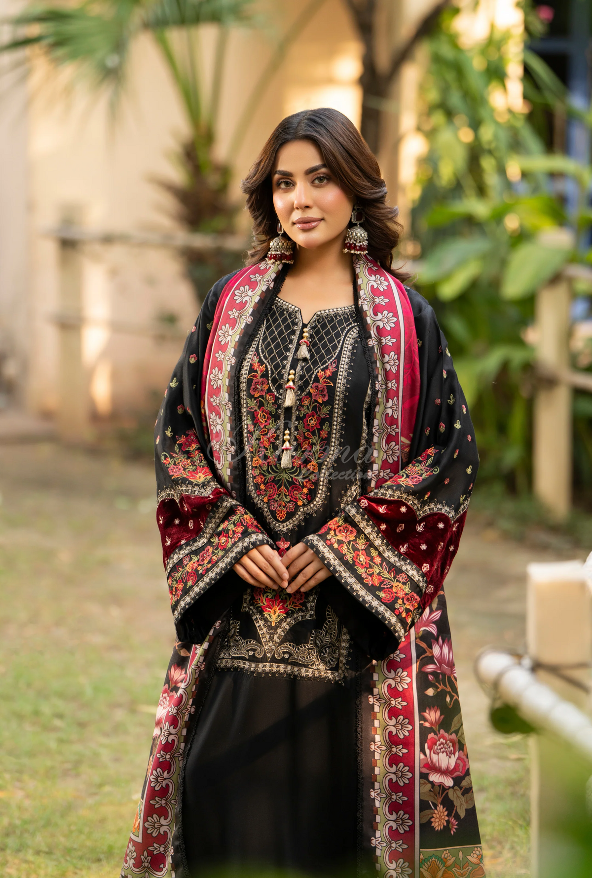 Karma Collection Winter Luxury Edition 3 Piece Embroidered Kotrai NIGHTFALL Shirt withDupatta & Shalwar for Elegant Outfits KC-1525