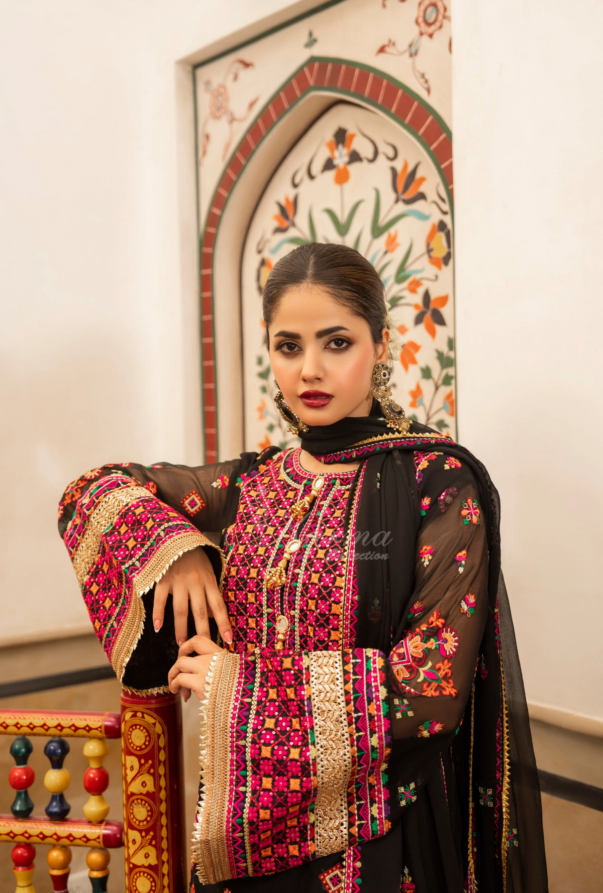 Chiffon 3 Piece Embroidered Hayat Karma Collection PITCH BLACK F-492