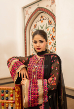 Chiffon 3 Piece Embroidered Hayat Karma Collection PITCH BLACK F-492