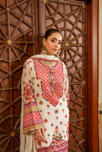 Chiffon 3 Piece Embroidered Hayat Karma Collection CHALK WHITE F-492