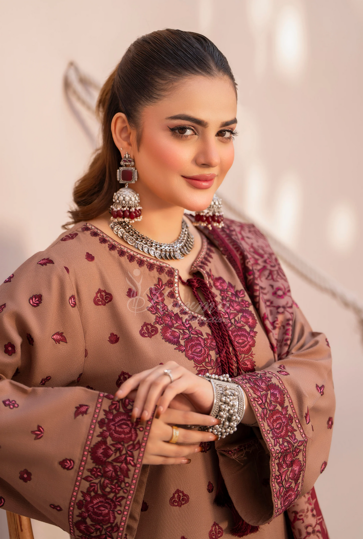 Winter Luxury 3 Piece Embroidered Mishaal Karma CollectionESPRESSO SKU:KC-1536