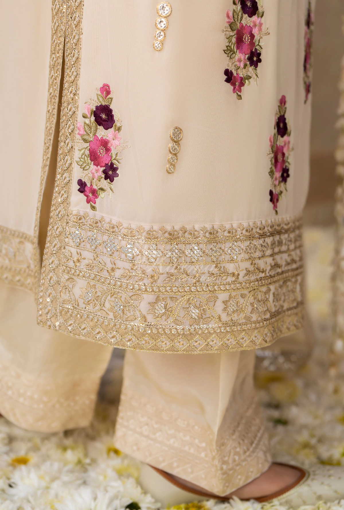 Chiffon 3 Piece Embroidered Hayat Karma Collection WARM IVORY F-496