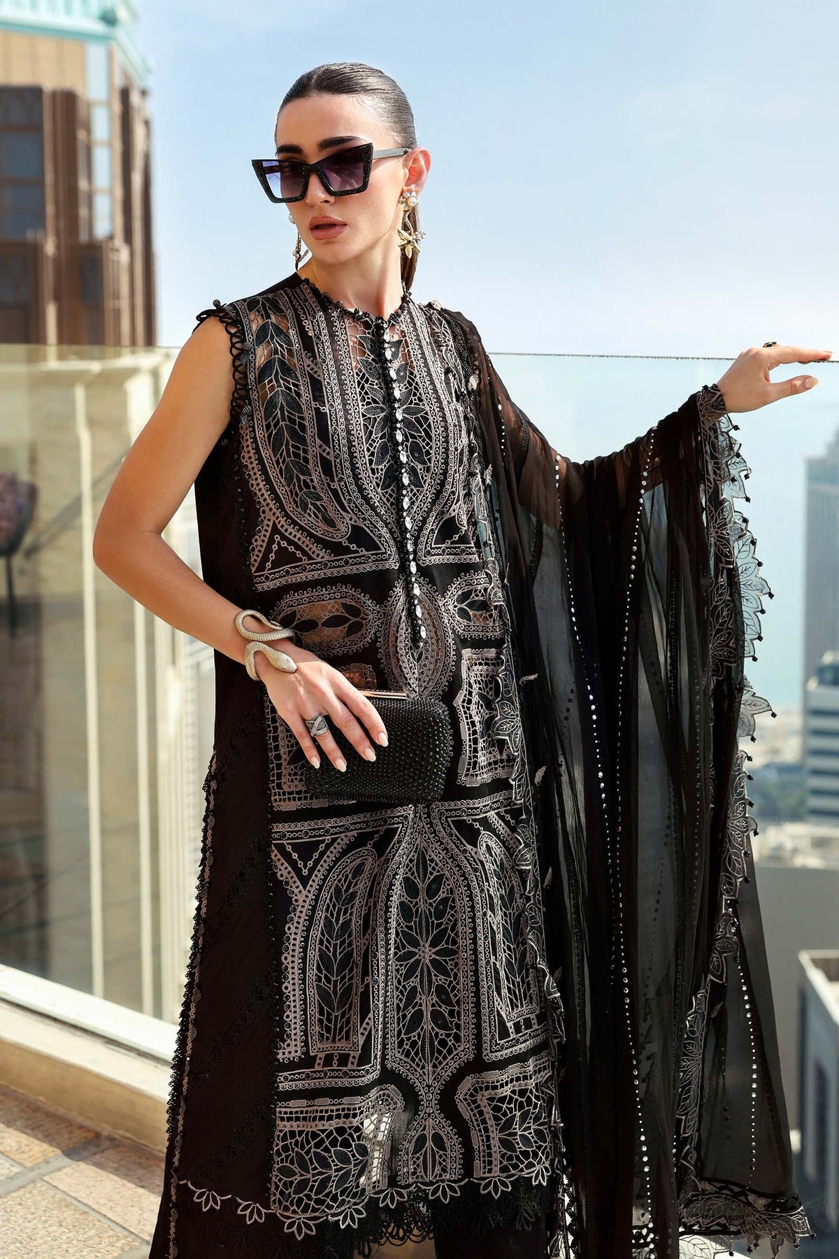 Maria B Stitched Embroidered Luxury Lawn 3 Piece Suit D-2608-B- Eid Collection