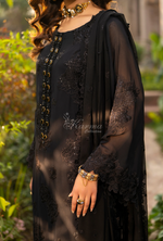 Chiffon 3 Piece Embroidered Hayat Karma Collection DARK RAVEN F-497