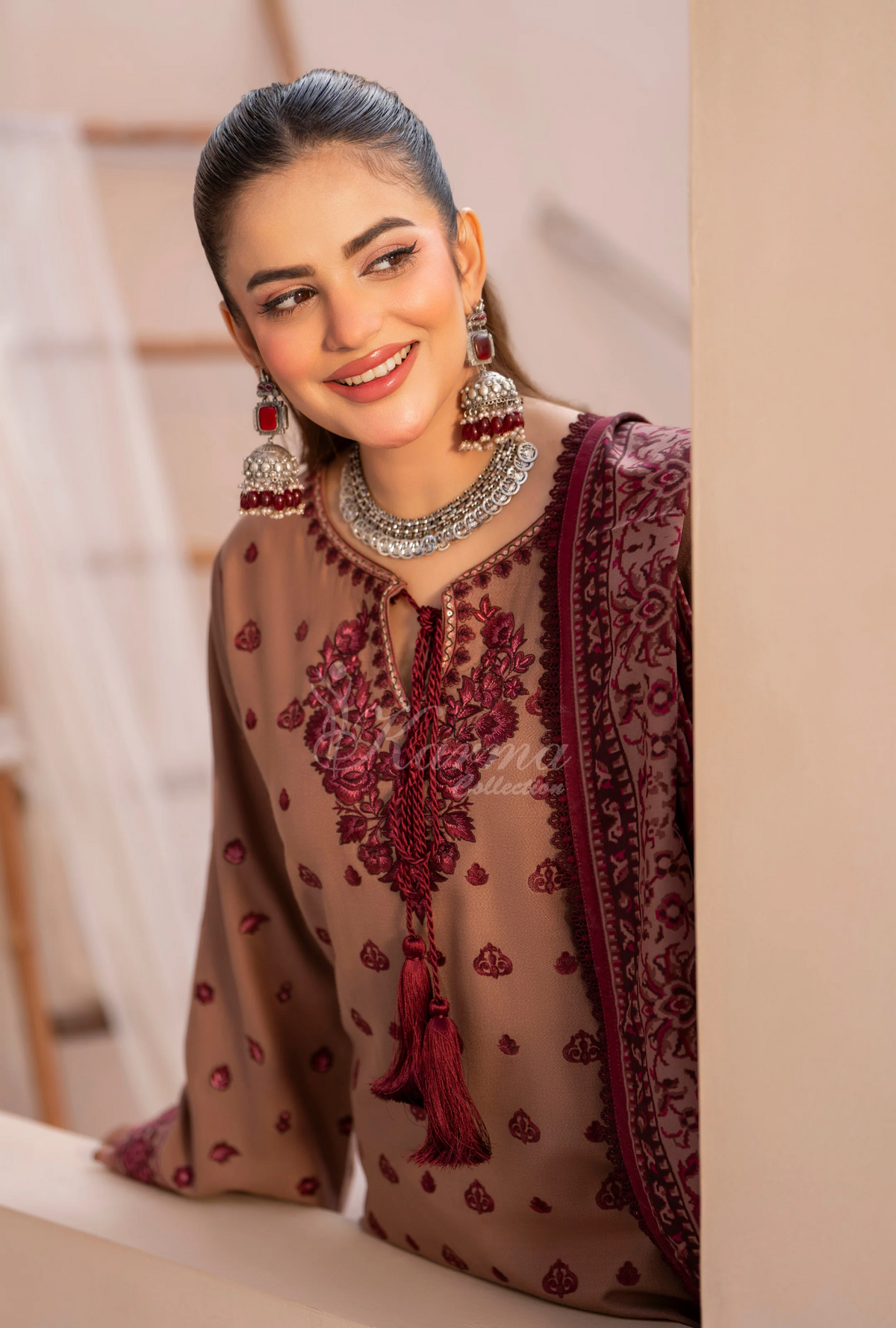 Winter Luxury 3 Piece Embroidered Mishaal Karma CollectionESPRESSO SKU:KC-1536