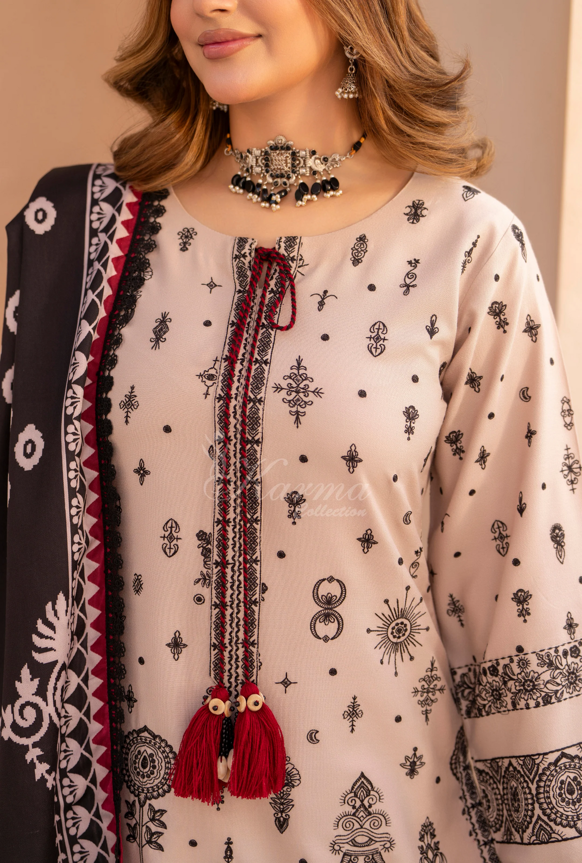 Winter Luxury 3 Piece Embroidered Mishaal Karma CollectionALMOND SKU:KC-1531