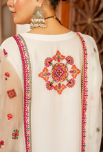 Chiffon 3 Piece Embroidered Hayat Karma Collection CHALK WHITE F-492