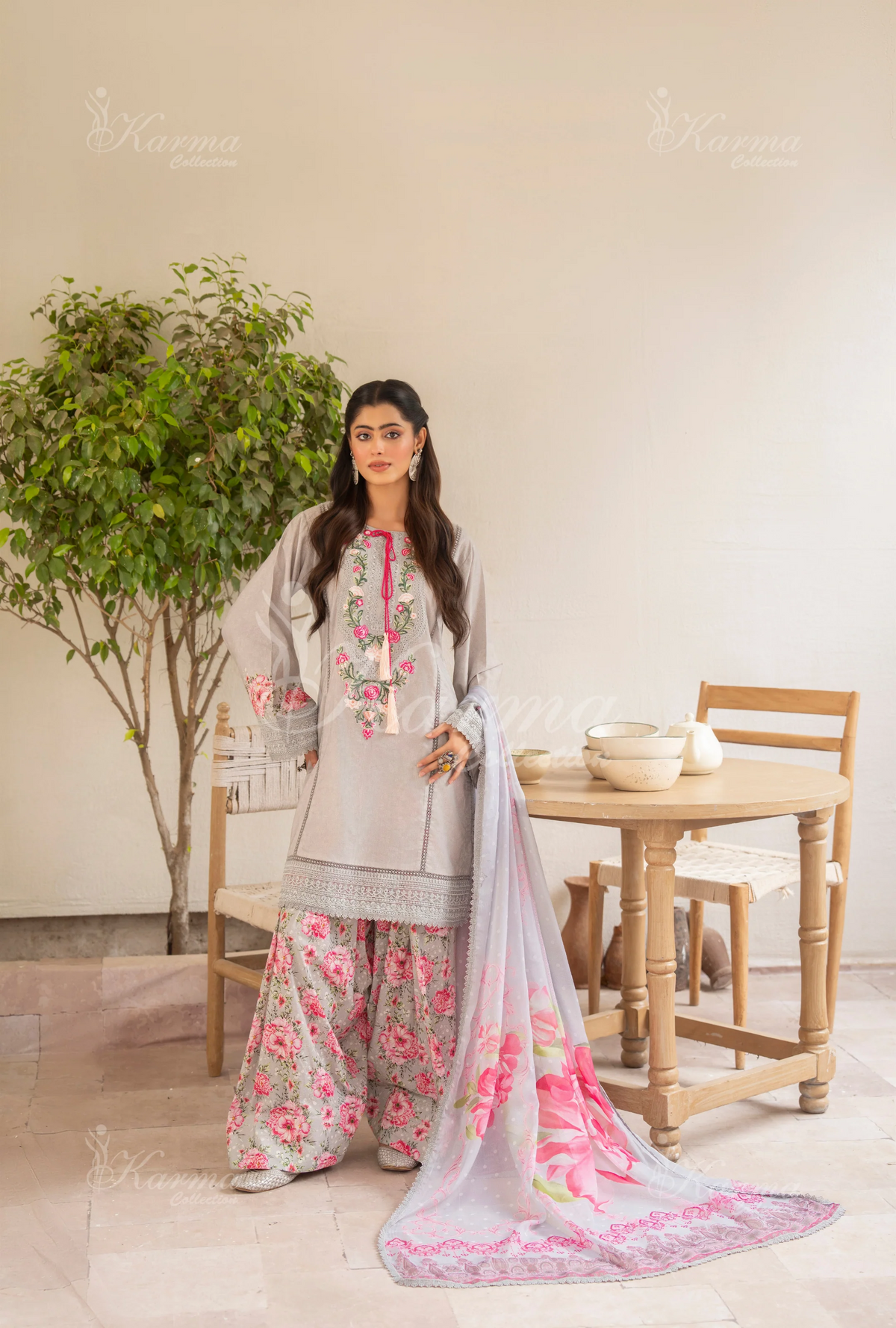 Winter Luxury 3 Piece Embroidered Mishaal Karma CollectionCLOUD SKU:KC-1539