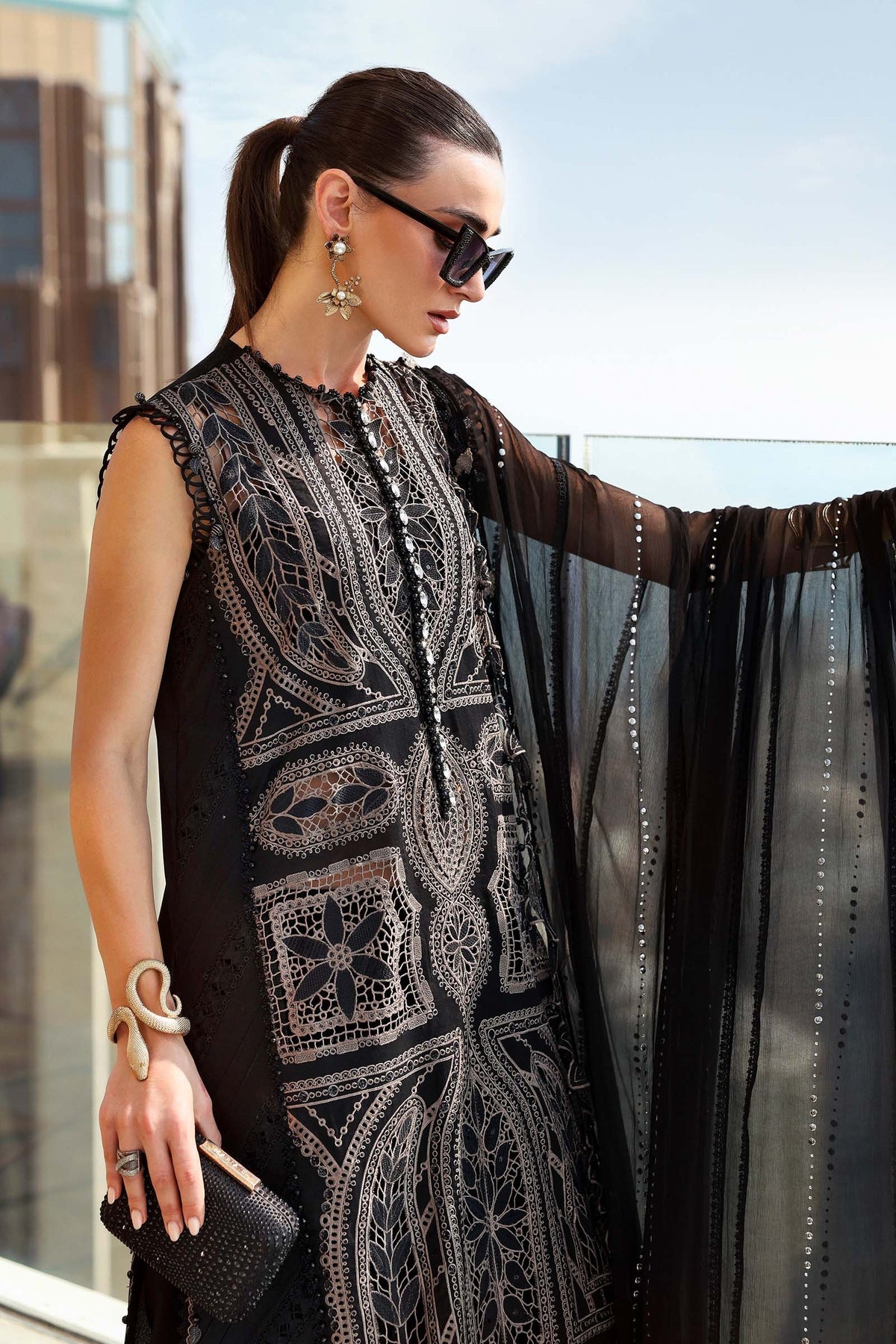 Maria B Stitched Embroidered Luxury Lawn 3 Piece Suit D-2608-B- Eid Collection