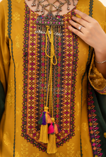 Winter Luxury 3 Piece Embroidered Mishaal Karma CollectionMUSTARD GOLD SKU:KC-1535