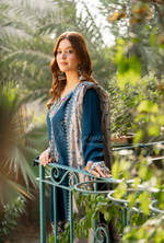 Karma Collection Winter Luxury Edition 3 Piece Embroidered Kotrai TURQUOISE Shirt with Dupatta & Shalwar for Elegant Outfits KC-1524