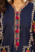 Karma Collection Winter Luxury Edition 3 Piece Embroidered Kotrai PEACOCK BLUE Shirt with Dupatta & Shalwar for Elegant Outfits KC-1521