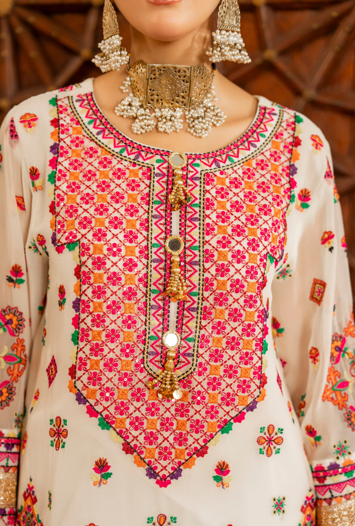 Chiffon 3 Piece Embroidered Hayat Karma Collection CHALK WHITE F-492