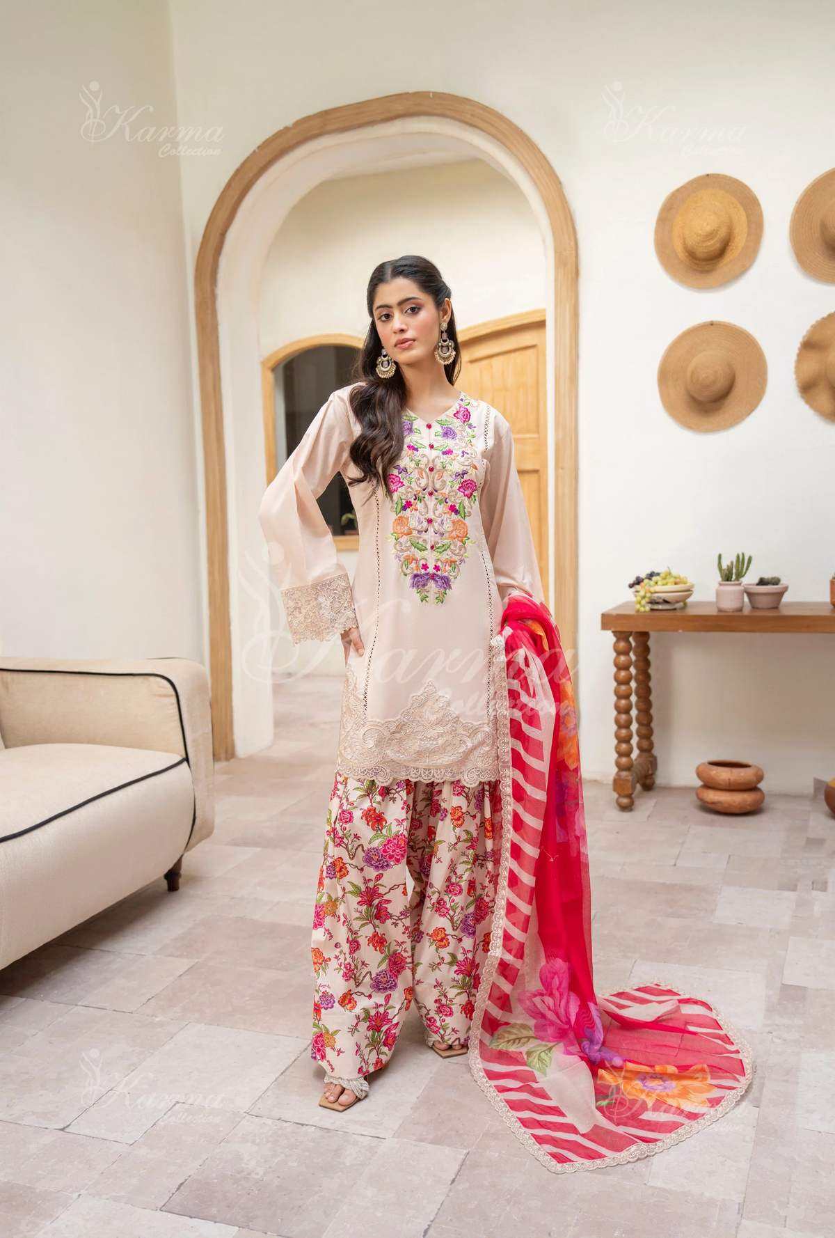 Farshi Shalwar Karma Collection IVORY ROSE KC-1503